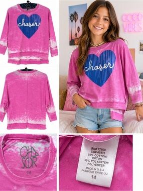 Chaser Pink Tie-Dye with Blue Heart Graphic